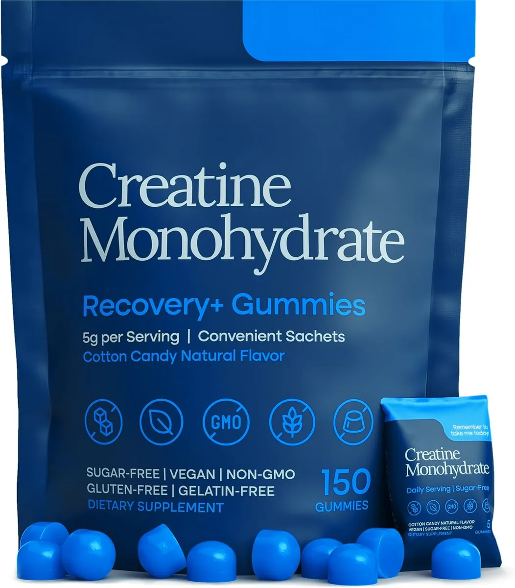 Muscle Recovery Creatine Gummies,5g Monohydrate Per Serving,Sugar-free Vegan Supplement,Portable Sachets,150 Gummies Pack