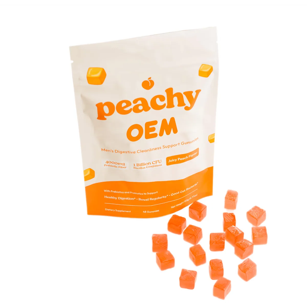 Digestive Support Adult Vitamins Gummy Candy Peach Flavor With Prebiotic Fiber And Bacillus Coagulans For Men
