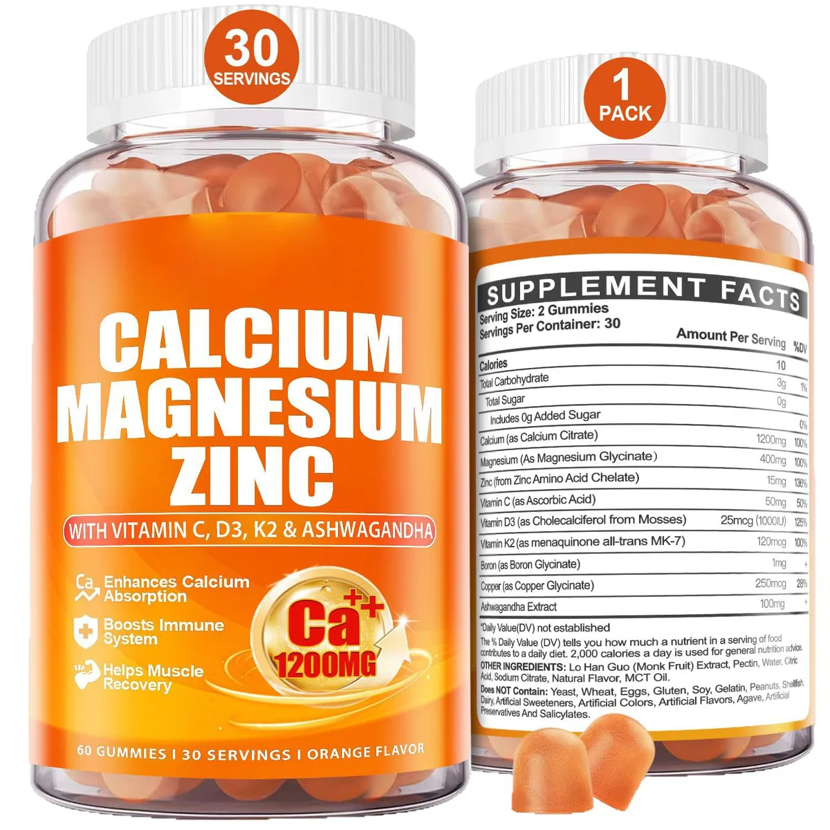 Calcium Magnesium Zinc Gummy Candy With Vitamin D3 Orange Flavored Immunity Booster For Adults Not For Newborns Pregnant Women