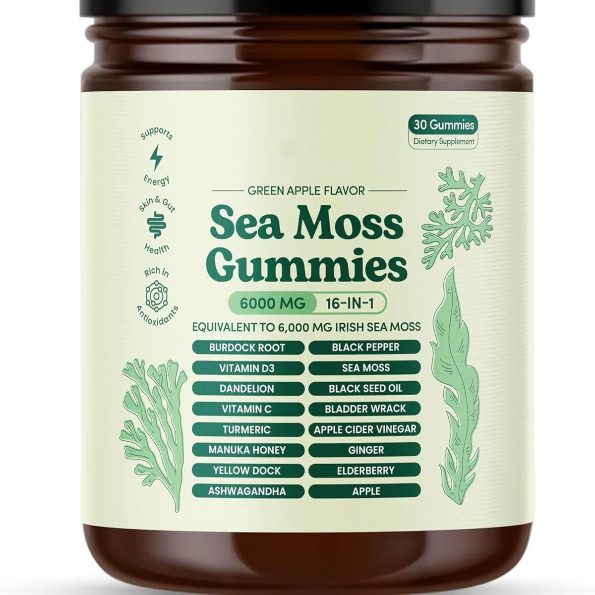 Sea Moss Gummies 60pcs Immune Support Herbal Supplements 30 Gummies Memory Sleep Jbhk 24months Dry Cool Sugar Free Customizable