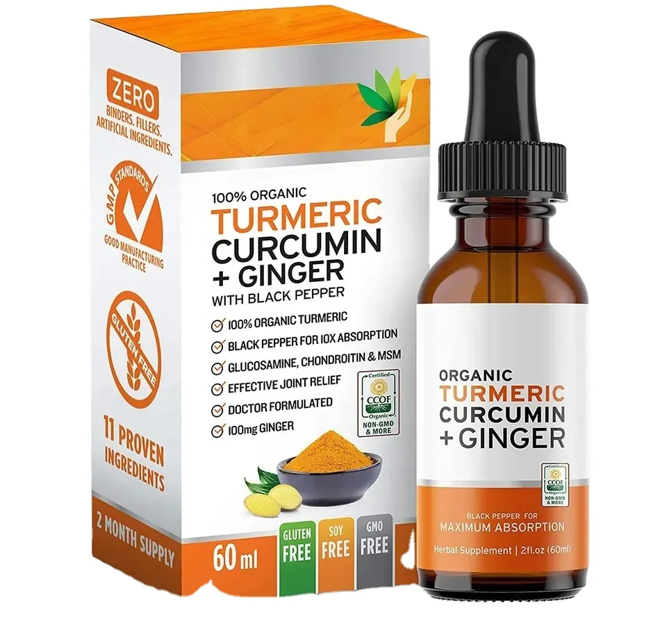 Private Label Vegan Support Digestion Function Black Pepper Extract Turmeric Curcumin Liquid Drops
