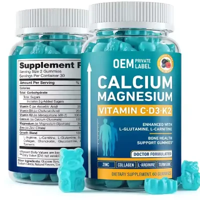 Biocaro Oem Private Label Calcium Vitamine D3 Magnesium Gummy Botsterkte Voedingssupplementen Magnesium Glycinaat Gummies