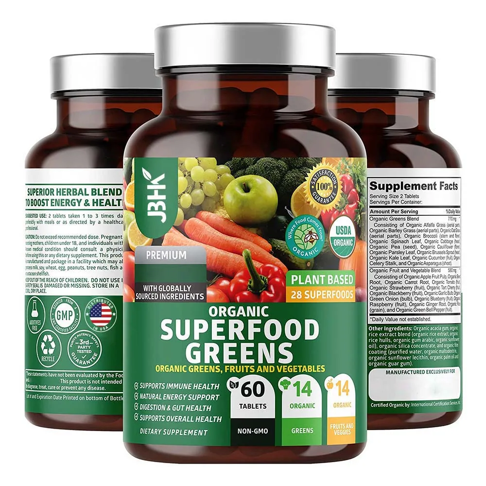 Premium Organic Super Fruits Veggies Immune Support 38 Powerful Ingredients Natural Super Greens Supplement 120 Capsules