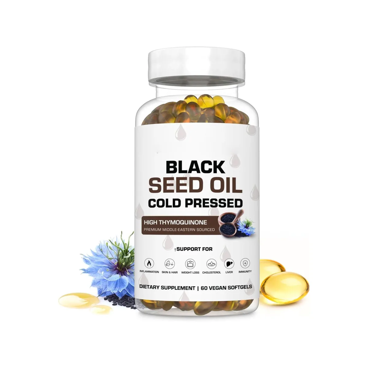 Oem/odm Black Seed Oil Soft Capsules-immune Support & Skin & Hair Health Not For Pregnant Women 60 Capsules/bottle Health Food