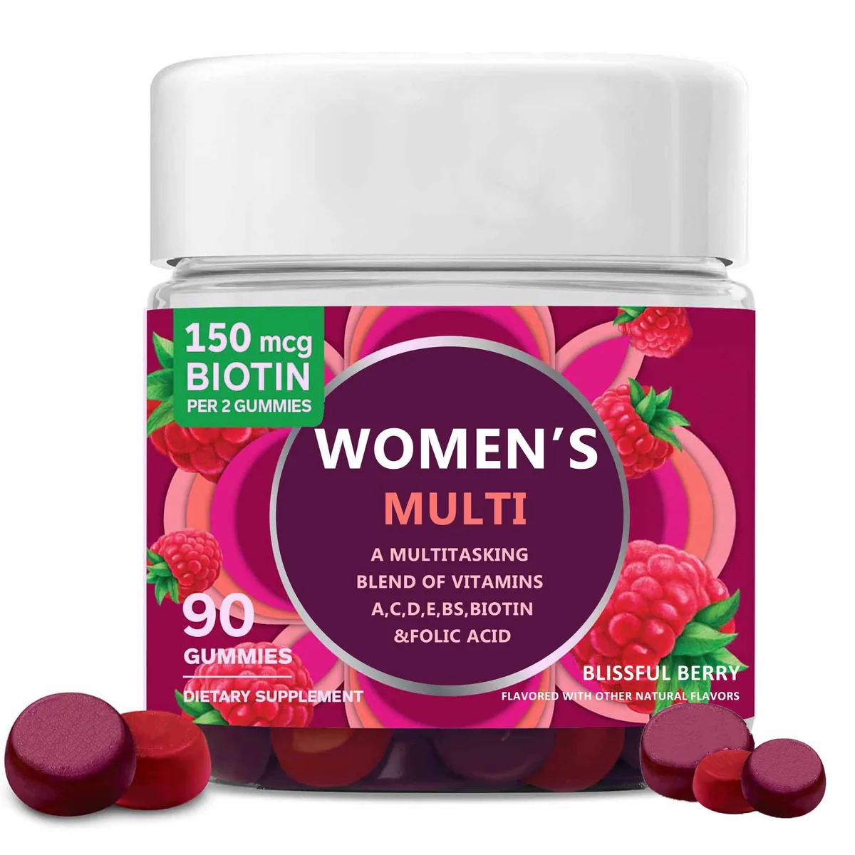 Oem/odm Adult Women's Multivitamin Gummy Candy Vitamin Biotin Berry Flavor Skin Health Gmp Certified 90 Count 2 Year Shelf Life