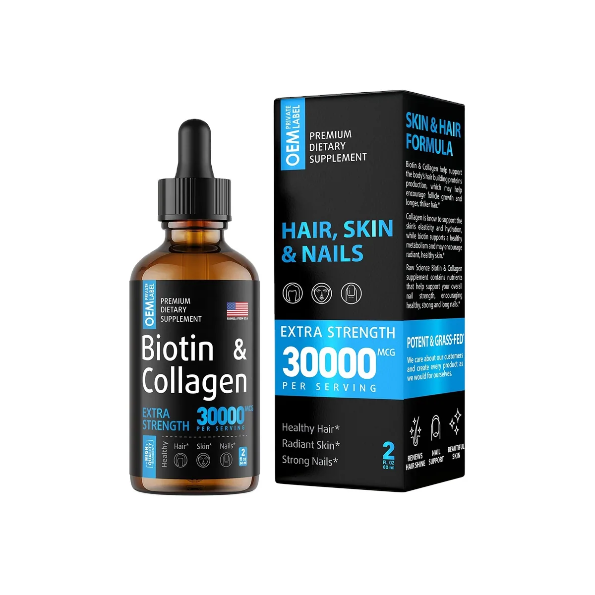 Liquid Collagen & Biotin Drops For Hair Growth - Natural Biotin And Collagen Vitamins For Skin,Hair,And Nail Health For Women