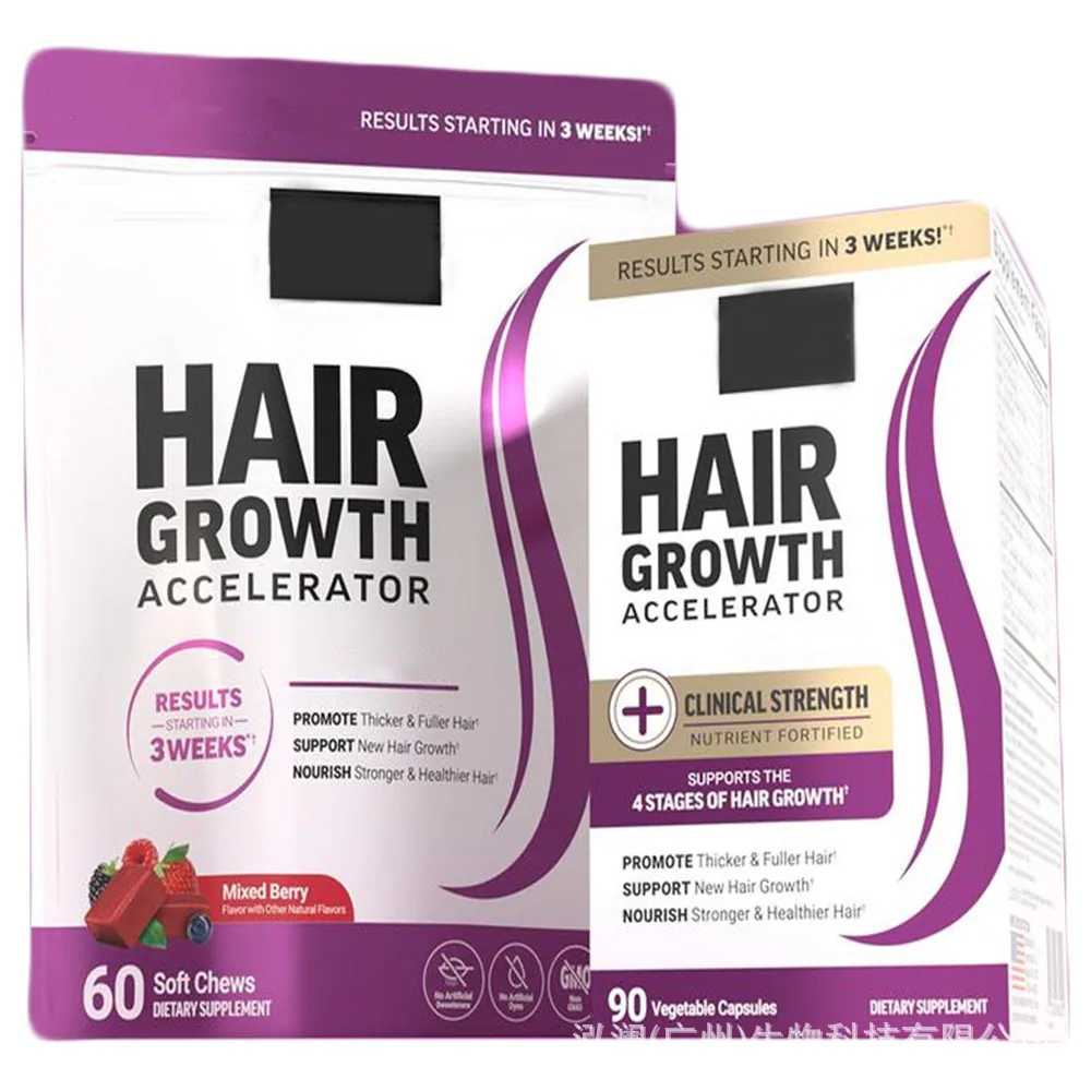 Hair Growth Accelerator Supplement,Supports New Hair Growth,Mixed Berry Soft Chews & Clinical Strength Capsules Options