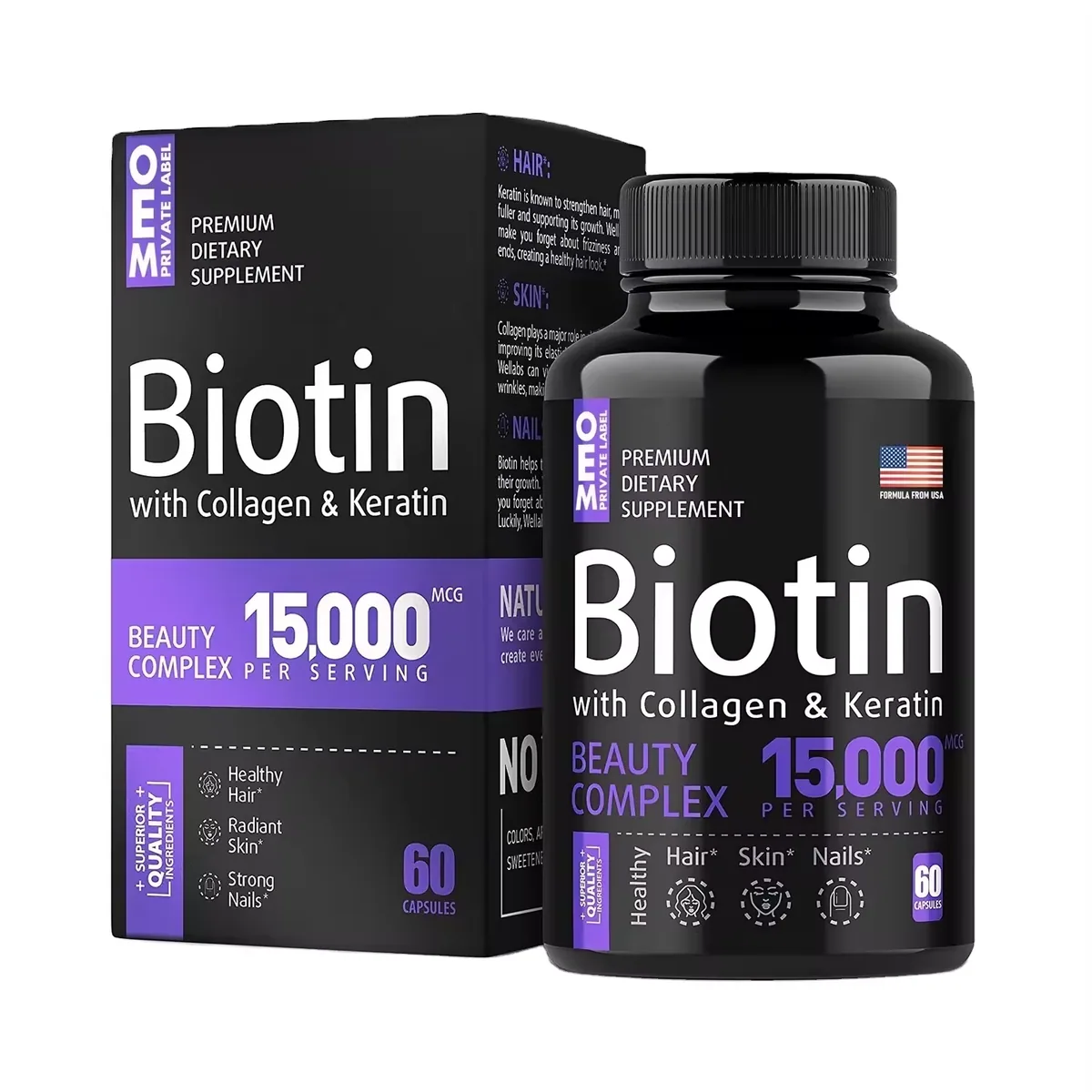 Oem Hot Sale Private Label Biotin Keratin Collagen Pills Custom Diet Supplement Hair Growth Organic Biotin Capsules