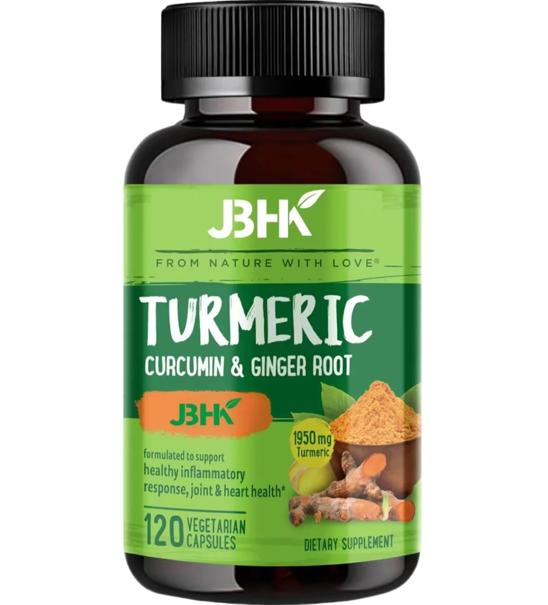 120 Vegan Capsules Turmeric Curcumin With Bioperine Ginger Root Black Pepper