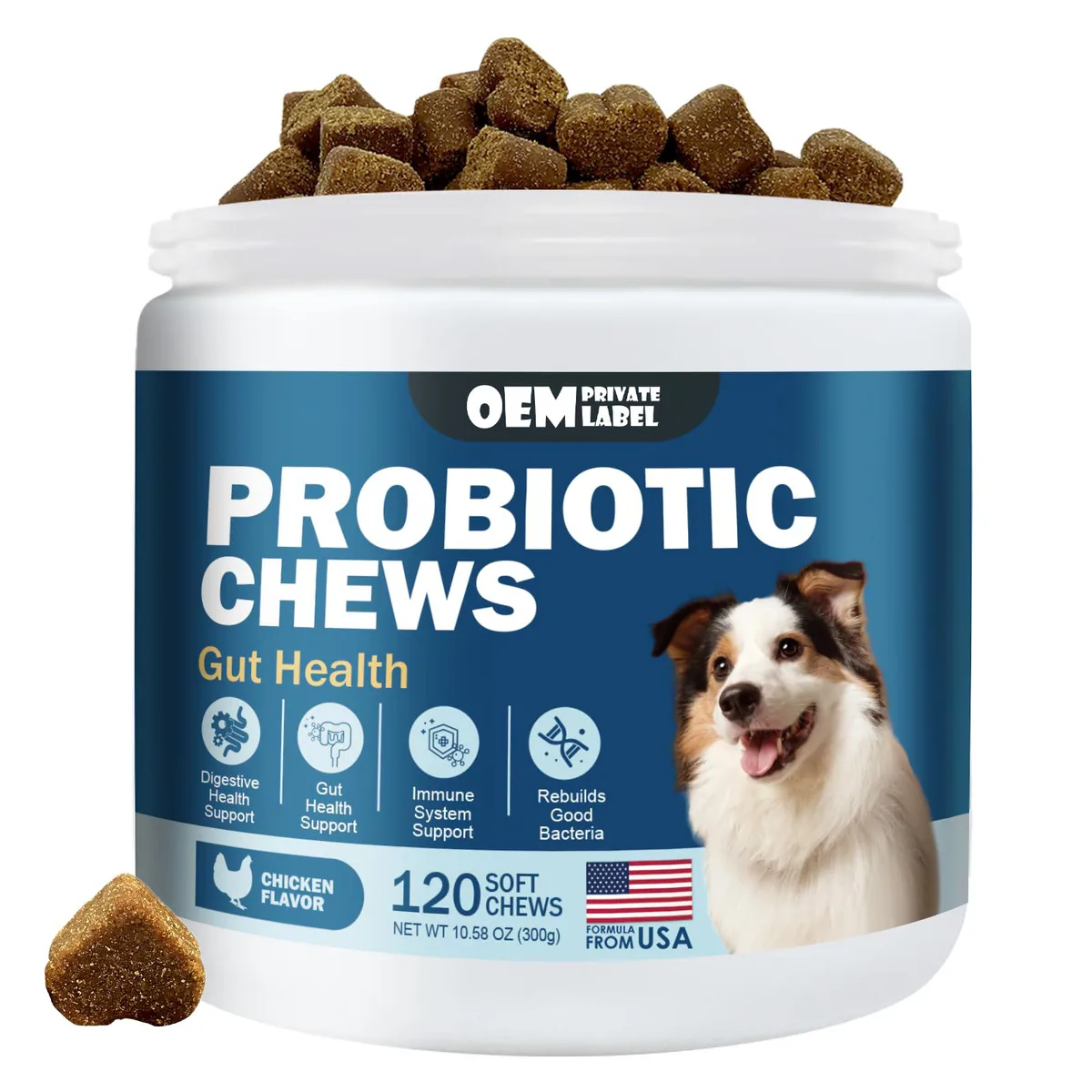 Oem Dog Probiotic Enzyme Soft Chews With Prebiotics For Digestive & Immune Support Skin & Coat Health