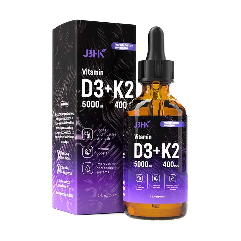 Vegan Vitamin Liquid Drops K2 + D3 Sublingual Drops Customized Flavor Energy Booster Vitamin D3 And K2 Dietary Supplement Drops
