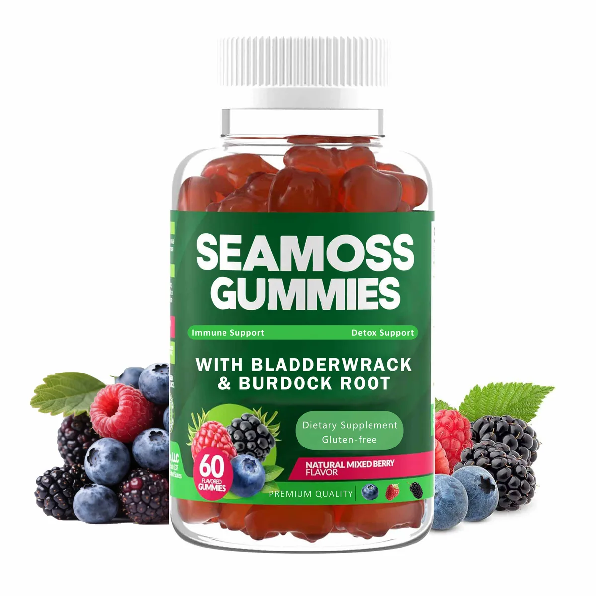 Oem Odm Private Label Sea Moss Gummies With Bladderwrack Burdock Root Gummies Healthy Skin Detox Weight Loss 60 Gummies