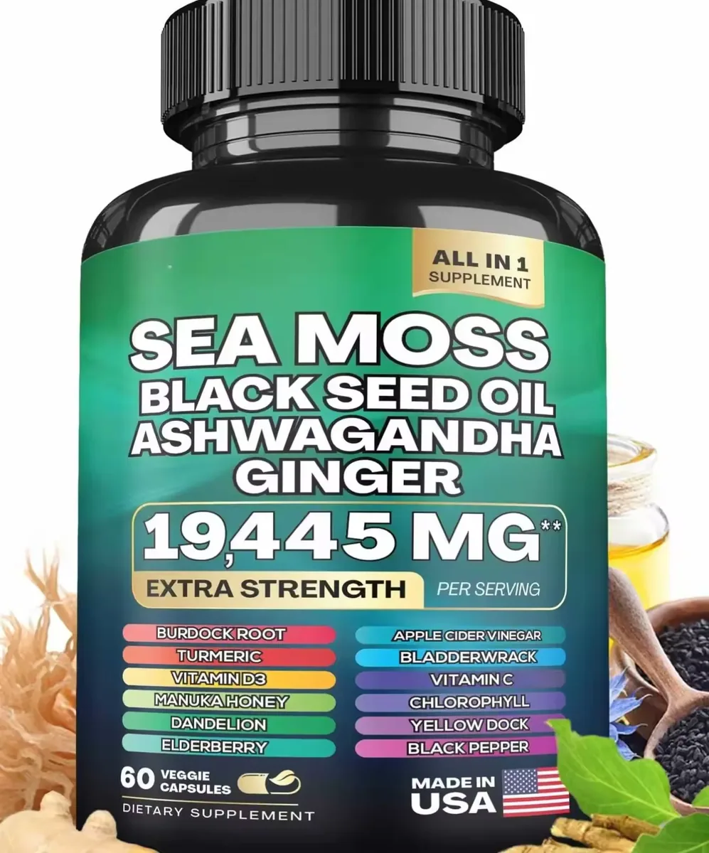 Hot Selling Explosion Seamoss Hilajit Capsules Combo Pack Black Seed Oil Reed Root Turmeric Swimmers Gum Burdock Complex Seamoss