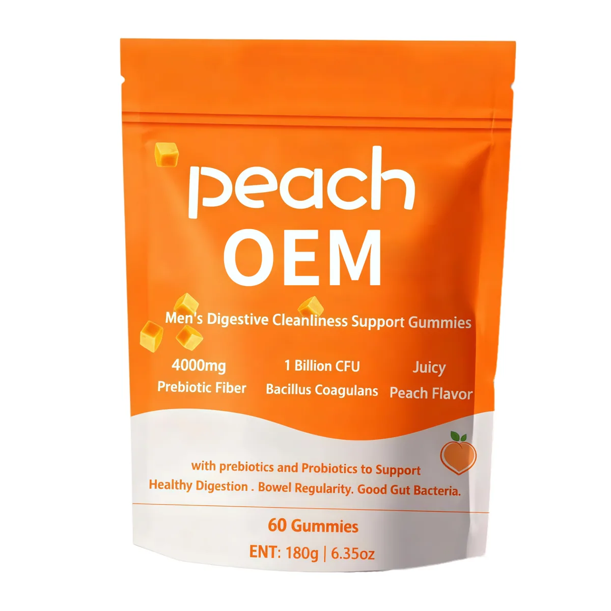 Adult Men's Digestive Health Vitamin Gummies With 4000mg Prebiotic Fiber And 1 Billion Cfu Bacillus Coagulans