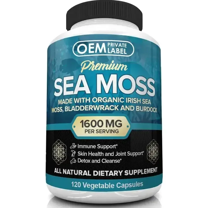 Sea Moss Burdock Root Bladderwrack Capsules Private Label Powder Extract Irish Seamoss Capsules