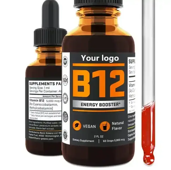 Vitamin B12 Sublingual Drops For Boost Energy 30/60ml Private Label Wholesale Vitamin B12 Liquid Drops