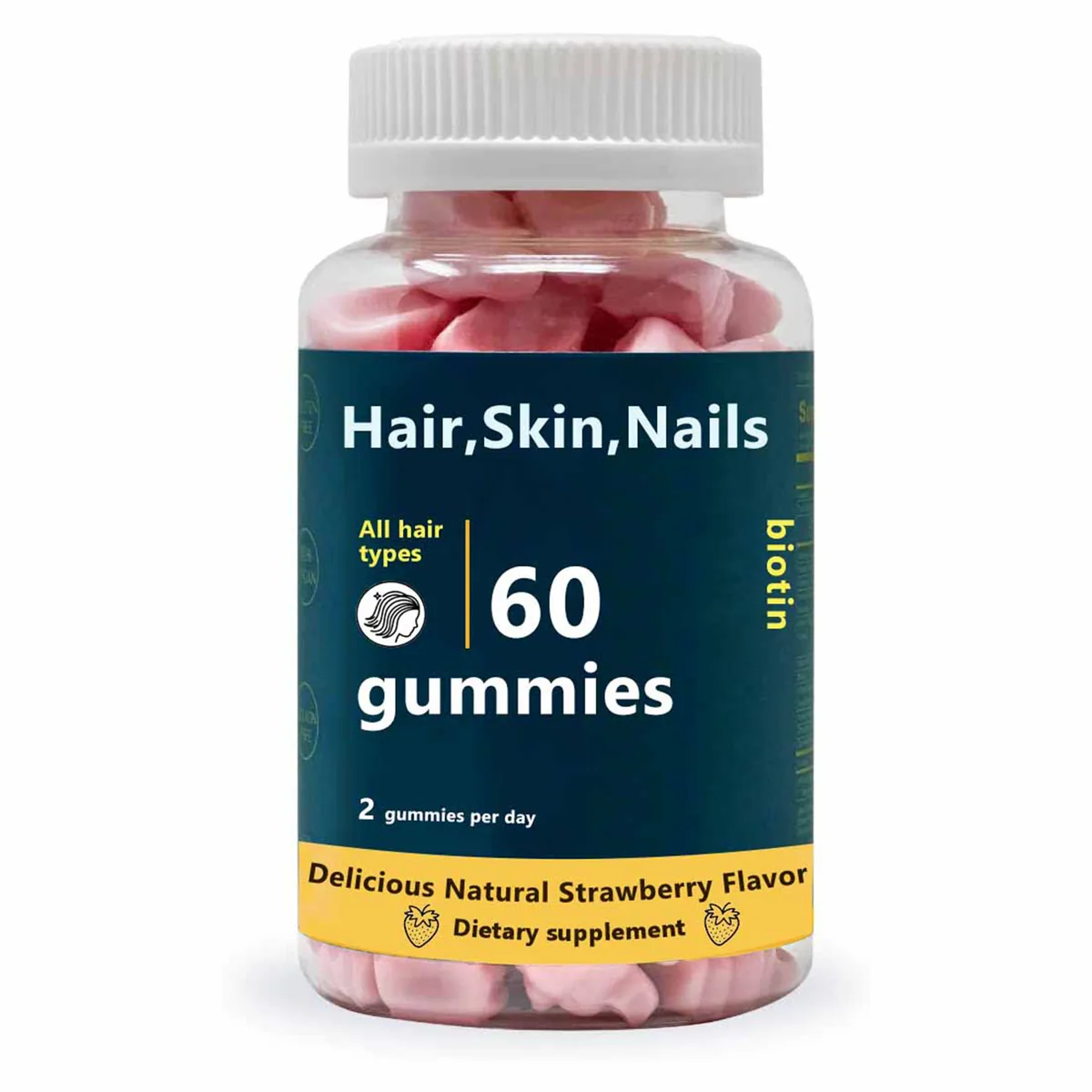 Biotin Gummies For Hair,Skin & Nails Vitamins Strawberry Flavor 60 Count