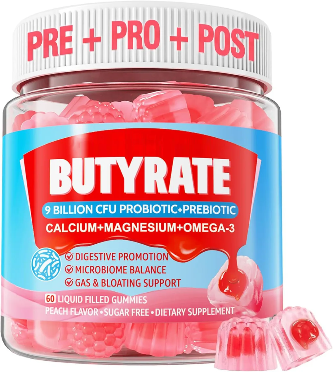 Butyrate Gummies Vegan Superfood Energy Supplement Blueberry Flavor With Probiotic Prebiotic