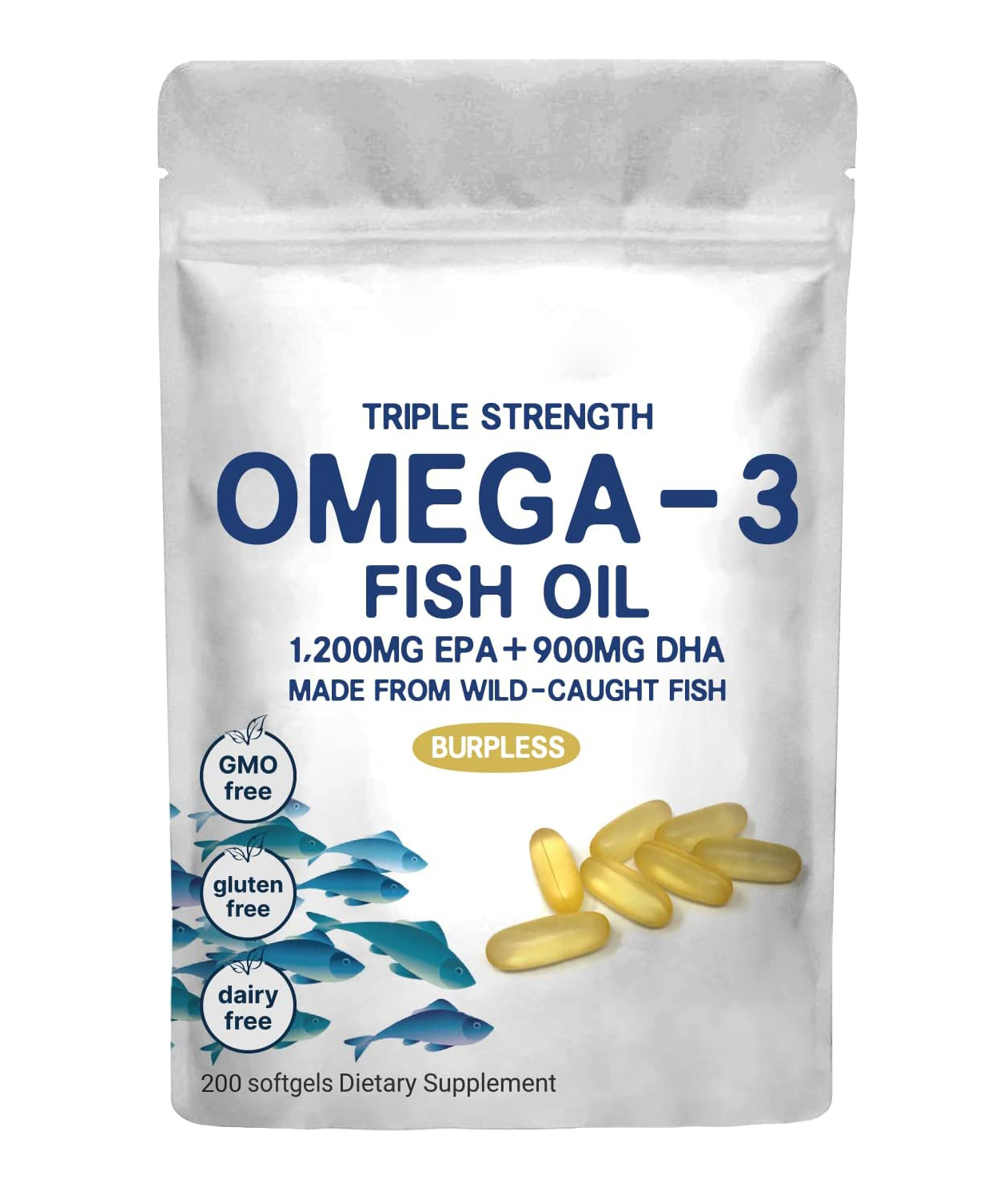 DHA Fish Oil Vegetarian Capsules 200ct 3x Enteric-Coated